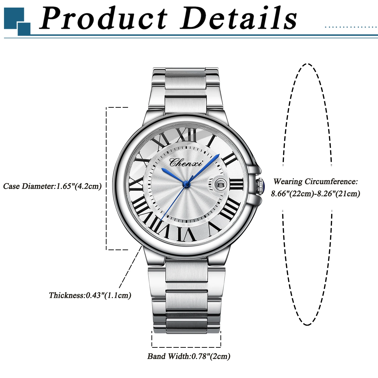 LANCARDO Quartz Calendar Dial Stainless Steel Couples Waterproof Watch Roman Dial Stereo Detachable Strap Casual Business Watch