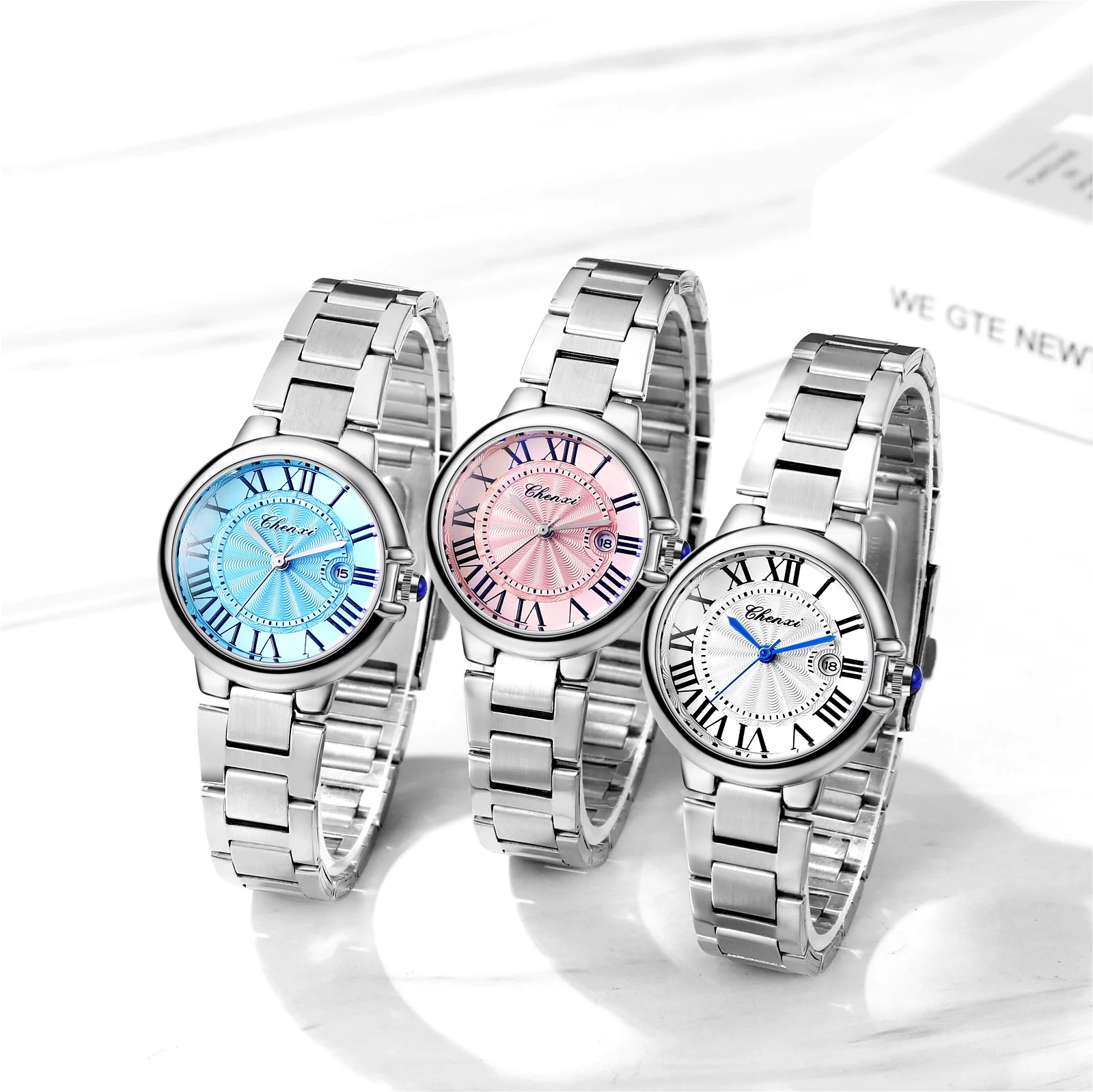 LANCARDO Quartz Calendar Dial Stainless Steel Couples Waterproof Watch Roman Dial Stereo Detachable Strap Casual Business Watch