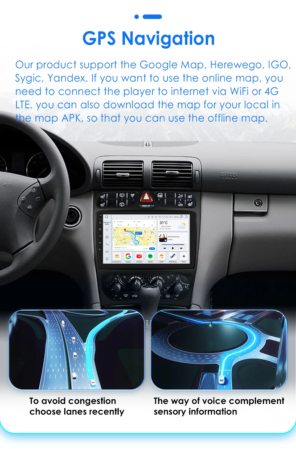 Hizpo Android Car Radio For Mercedes-Benz A W168 C W203 G W463 Vaneo Vito Viano CLK Class C209 Multimedia GPS RDS Stereo Carplay