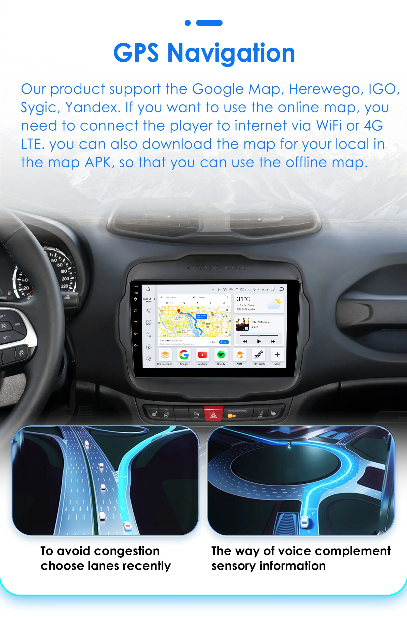 Hizpo 2 Din Android 13 For Jeep Renegade 2016 - 2020 Car Radio Multimedia Video Player Stereo Navigation GPS Carplay Auto 7862
