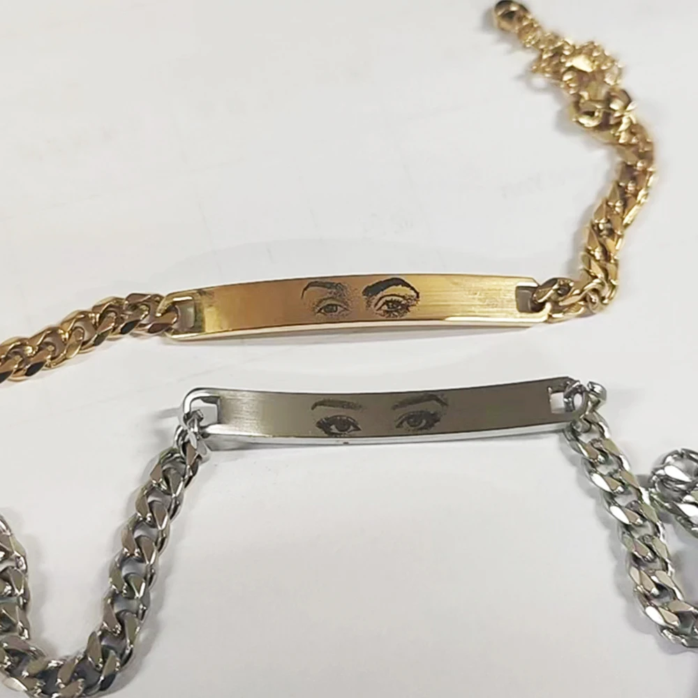 Personalized Eyes Photo Couple Bracelet Laser Engraved Eyes Photo Bracelets Stainless Steel Gifts for Boyfriend Family Father