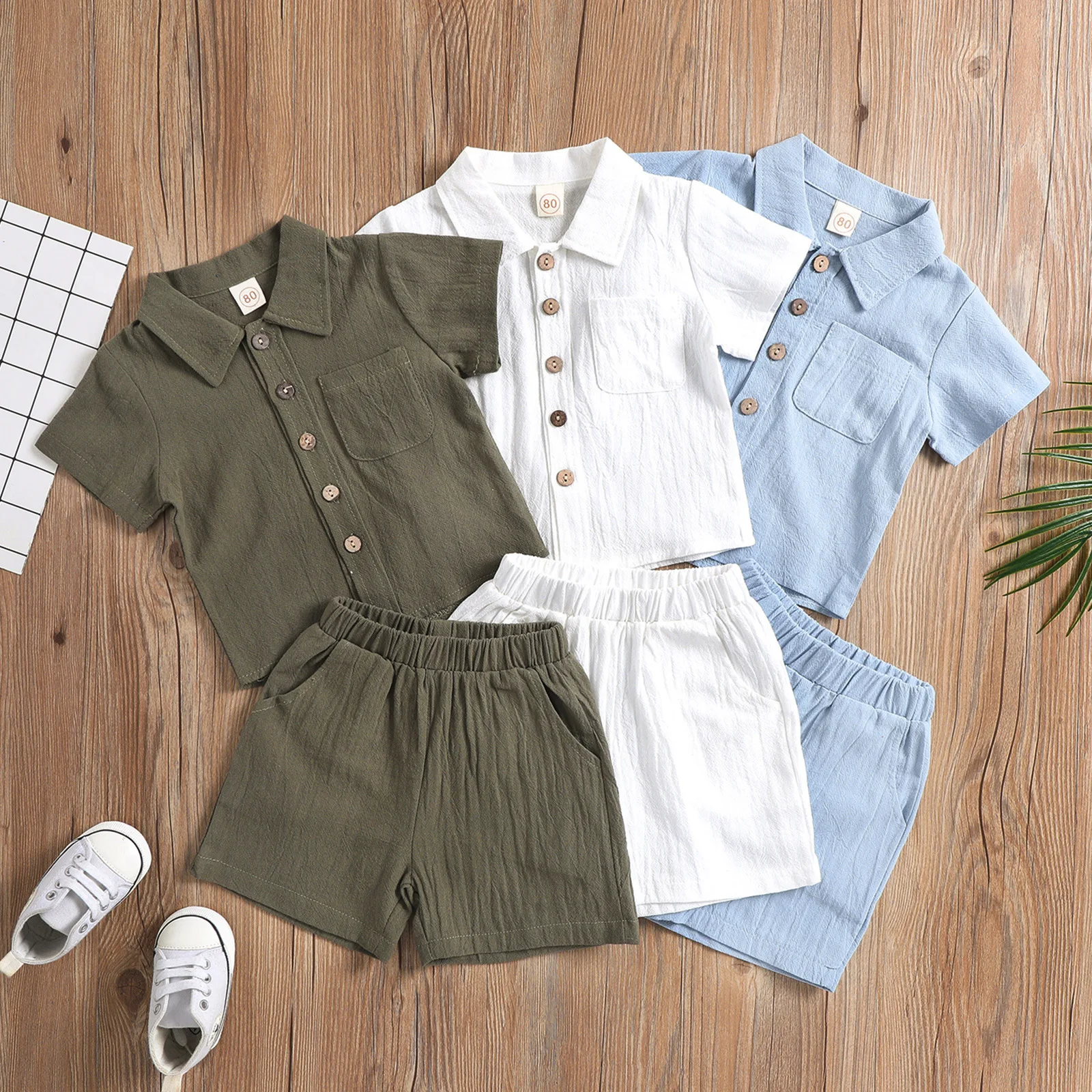 Casual Style Boys' Polo Shirt Short Cotton hemp Short Sleeved Top Over With Lapell Collar Casual Style Children Boy Summer Wear