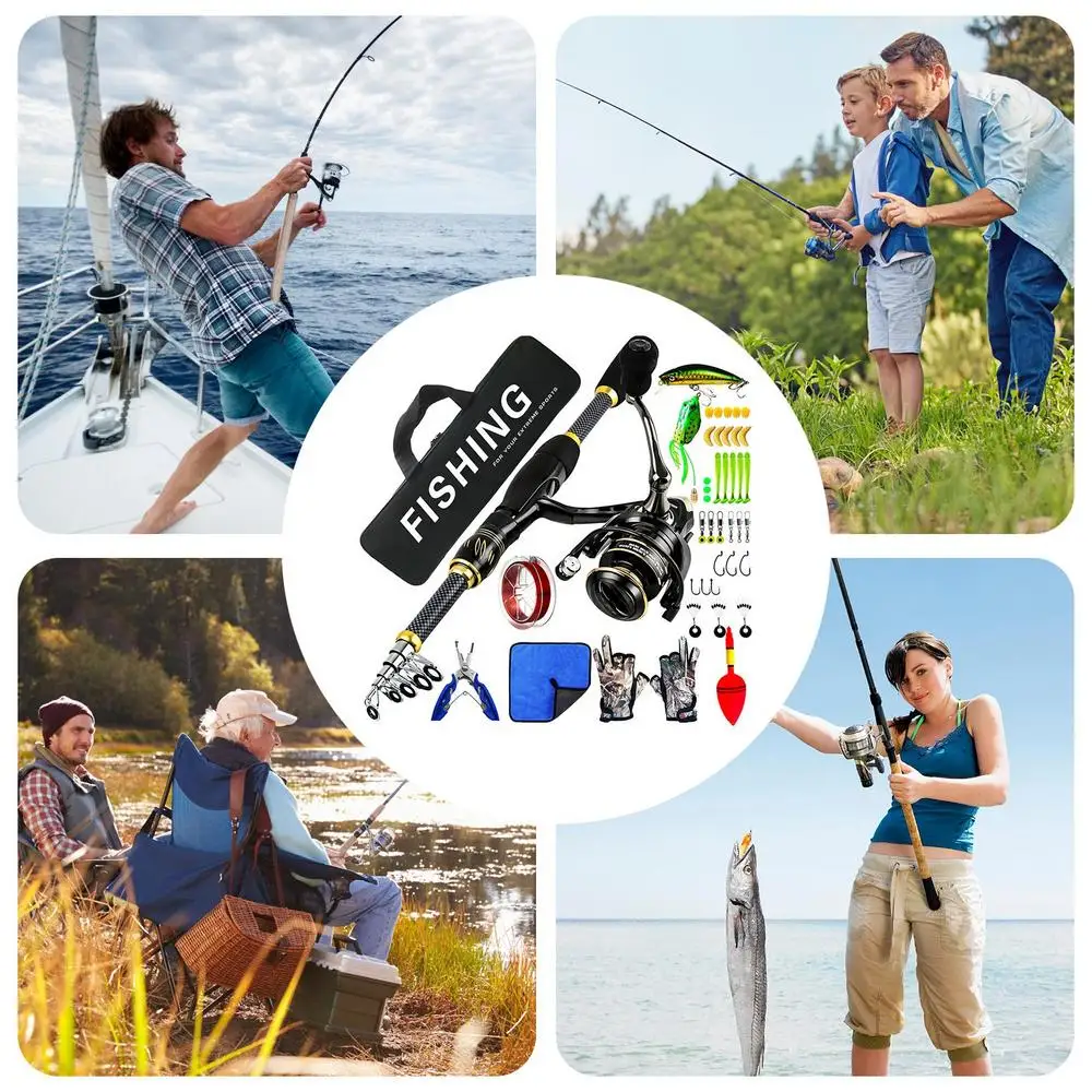 Fishing Rod and Reel Combo | Telescopic Fishing Pole Kit | Fishing Combos with Telescopic Fishing Pole Spinning Reels Carrier