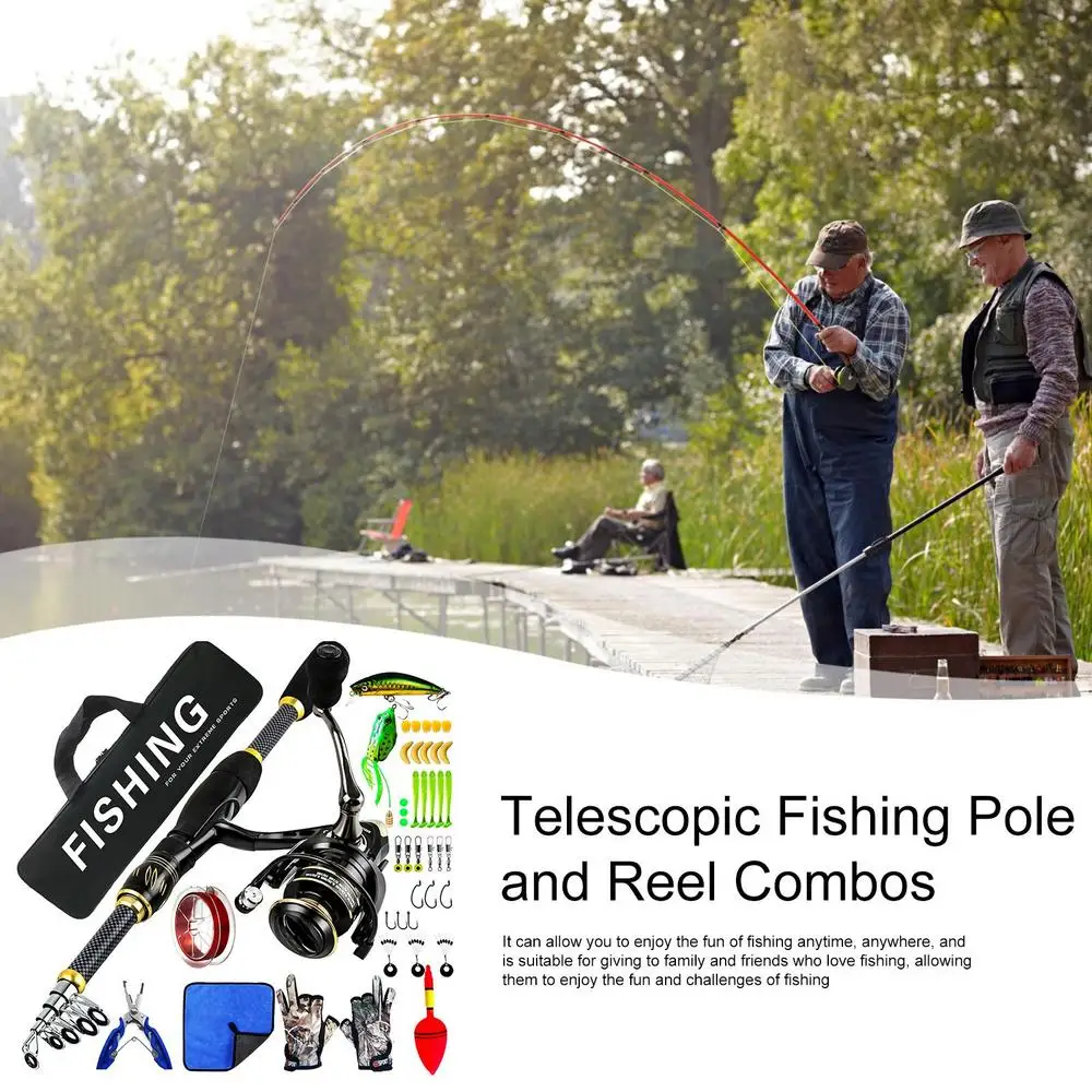 Fishing Rod and Reel Combo | Telescopic Fishing Pole Kit | Fishing Combos with Telescopic Fishing Pole Spinning Reels Carrier