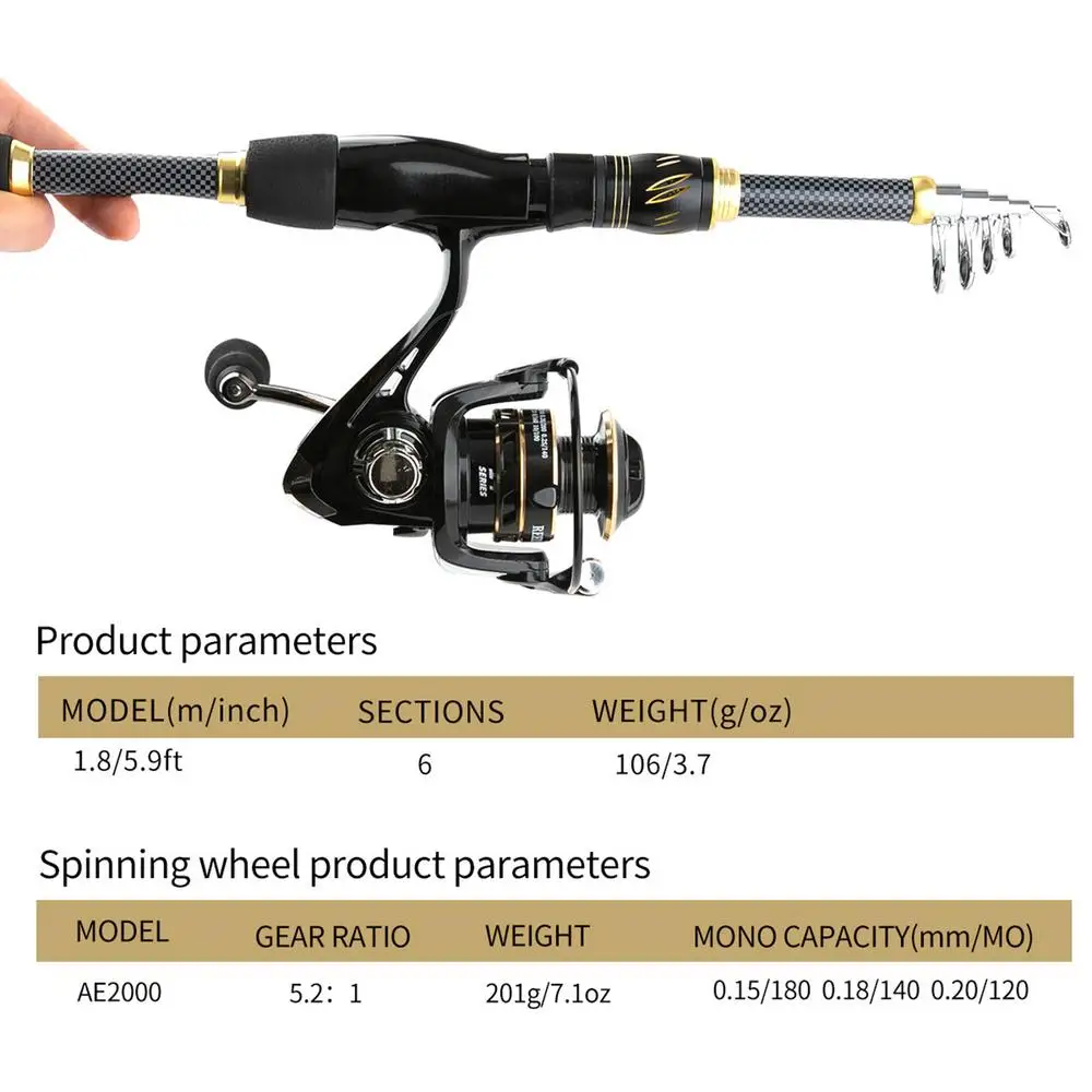 Fishing Rod and Reel Combo | Telescopic Fishing Pole Kit | Fishing Combos with Telescopic Fishing Pole Spinning Reels Carrier
