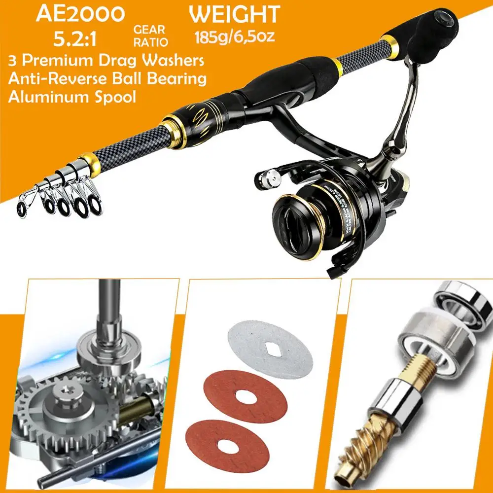 Fishing Rod and Reel Combo | Telescopic Fishing Pole Kit | Fishing Combos with Telescopic Fishing Pole Spinning Reels Carrier