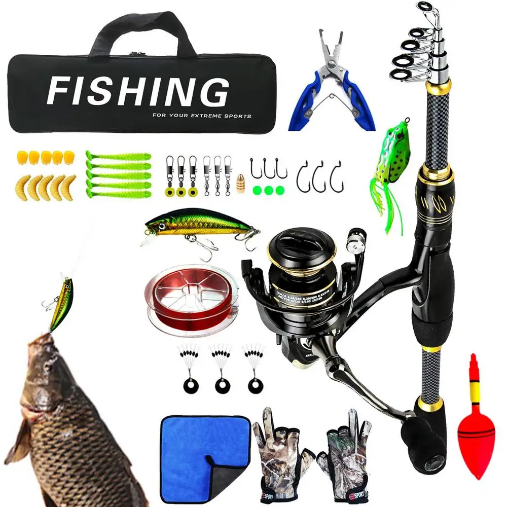 Fishing Rod and Reel Combo | Telescopic Fishing Pole Kit | Fishing Combos with Telescopic Fishing Pole Spinning Reels Carrier