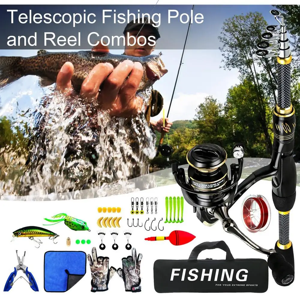 Fishing Rod and Reel Combo | Telescopic Fishing Pole Kit | Fishing Combos with Telescopic Fishing Pole Spinning Reels Carrier