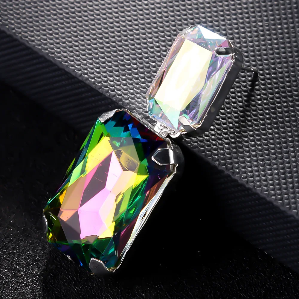 Stonefans Fahion AB Crystal Rectangular Dangle Earrings for Women 2024 Exaggerated Large Earrings Rhinestone Square Ear Jewelry
