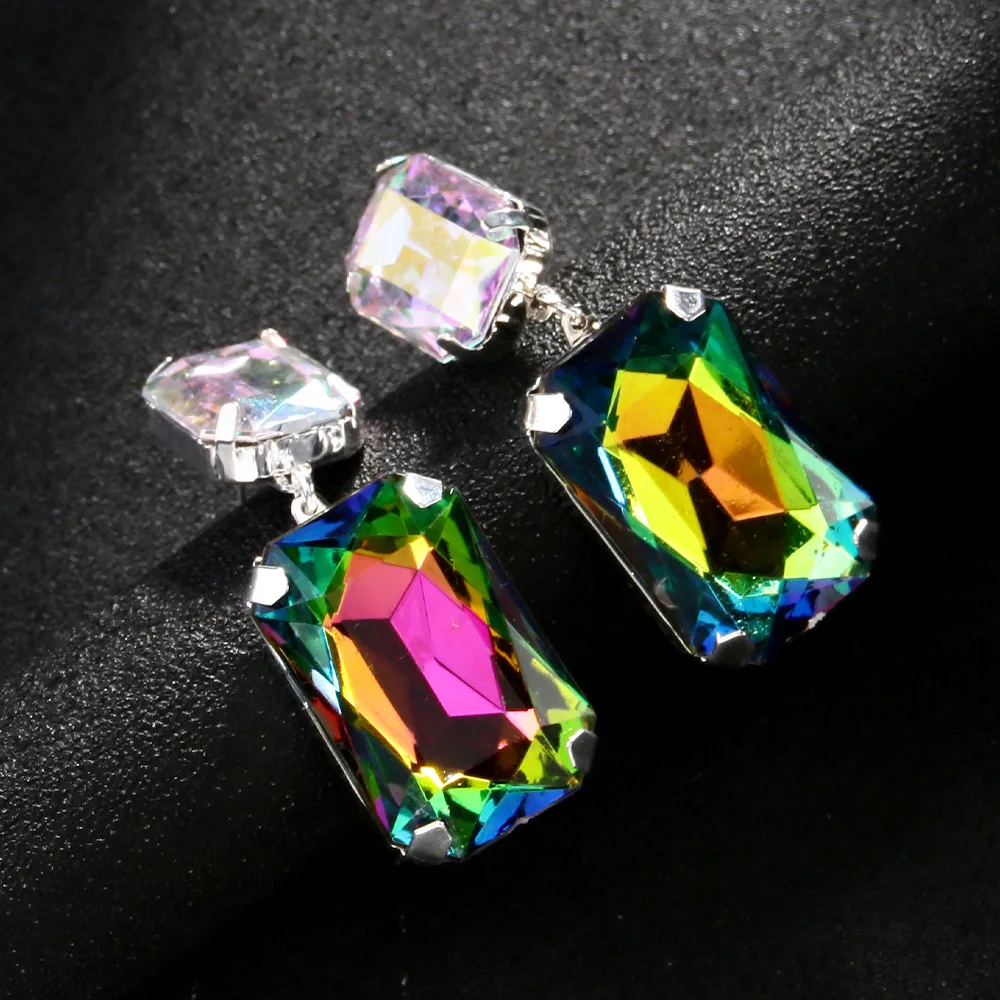 Stonefans Fahion AB Crystal Rectangular Dangle Earrings for Women 2024 Exaggerated Large Earrings Rhinestone Square Ear Jewelry