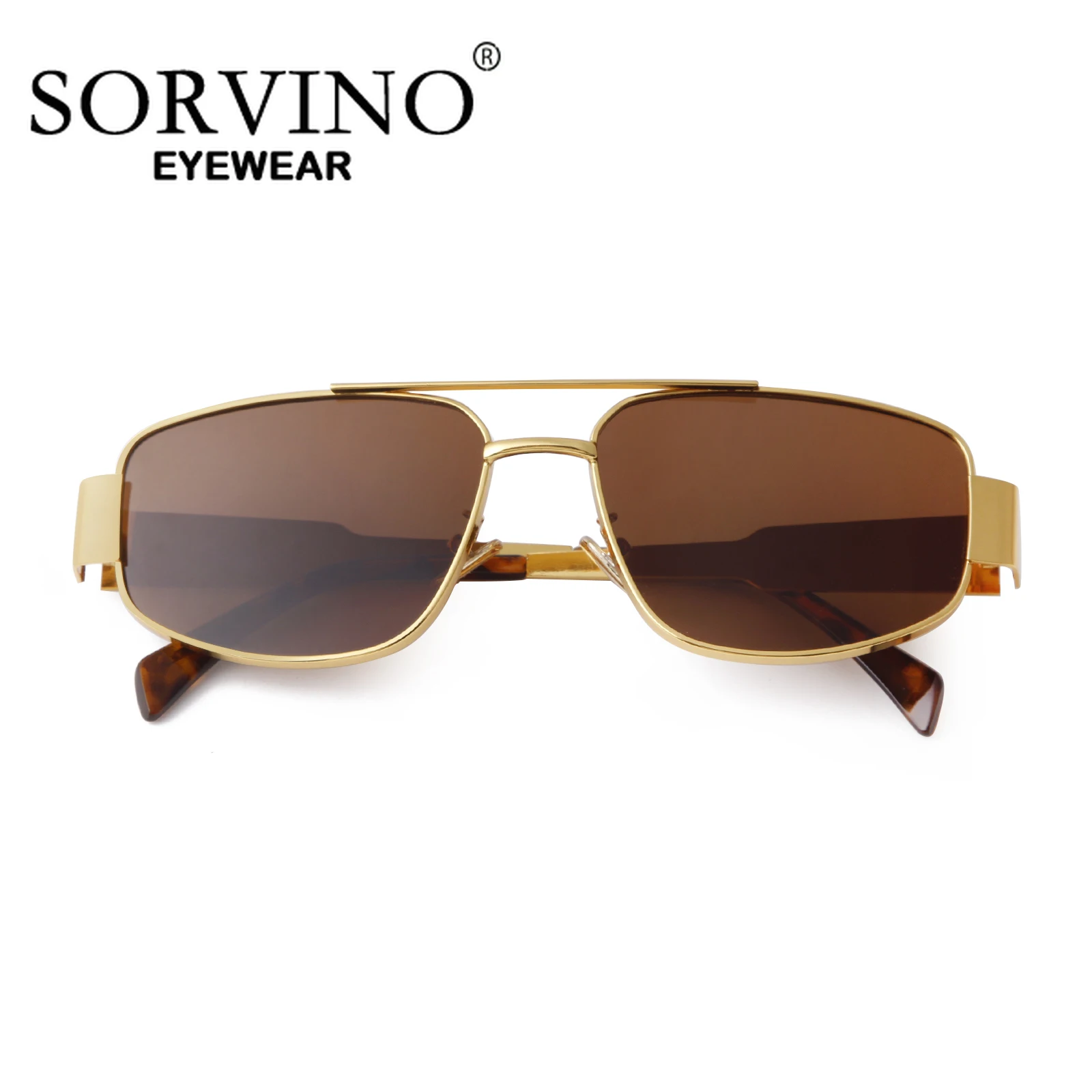 SORVINO 2024 Metal Frame Rectangle Sunglasses Mens Women Fashion Retro Sun Glasses Gold Mirror Eyewear Brand Design Shades UV400
