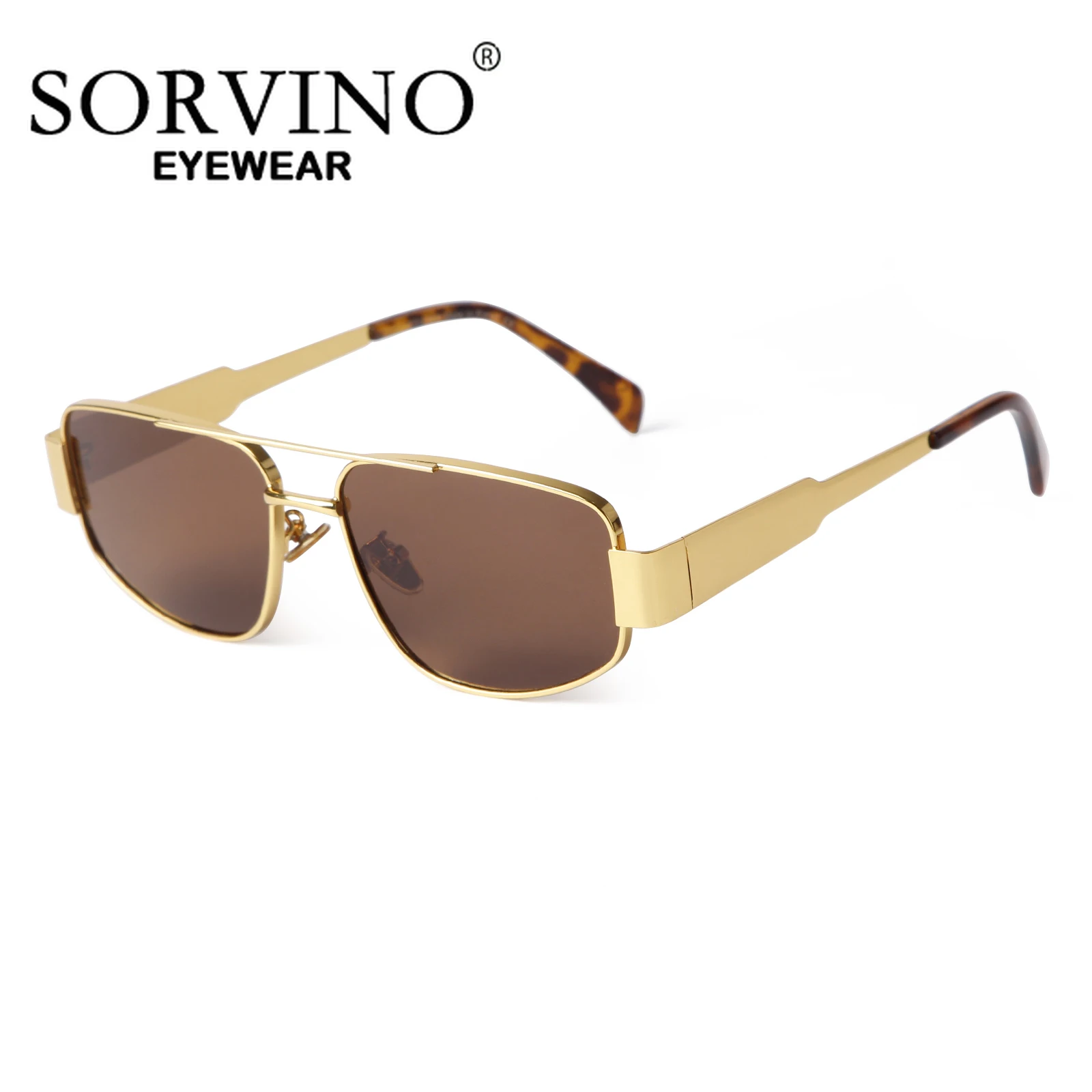 SORVINO 2024 Metal Frame Rectangle Sunglasses Mens Women Fashion Retro Sun Glasses Gold Mirror Eyewear Brand Design Shades UV400
