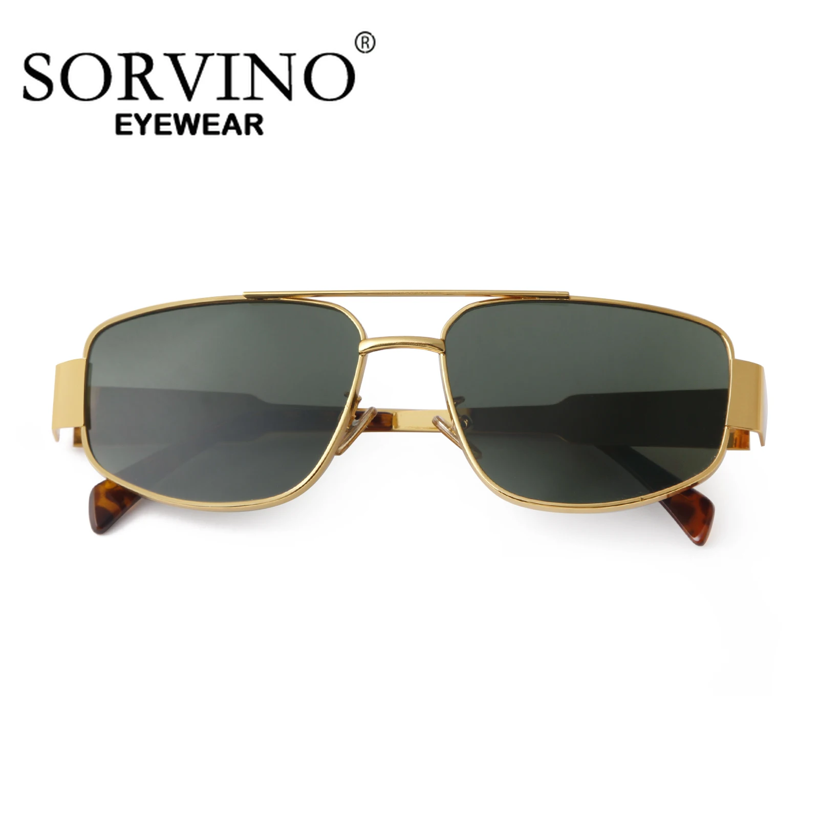 SORVINO 2024 Metal Frame Rectangle Sunglasses Mens Women Fashion Retro Sun Glasses Gold Mirror Eyewear Brand Design Shades UV400