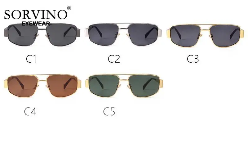SORVINO 2024 Metal Frame Rectangle Sunglasses Mens Women Fashion Retro Sun Glasses Gold Mirror Eyewear Brand Design Shades UV400