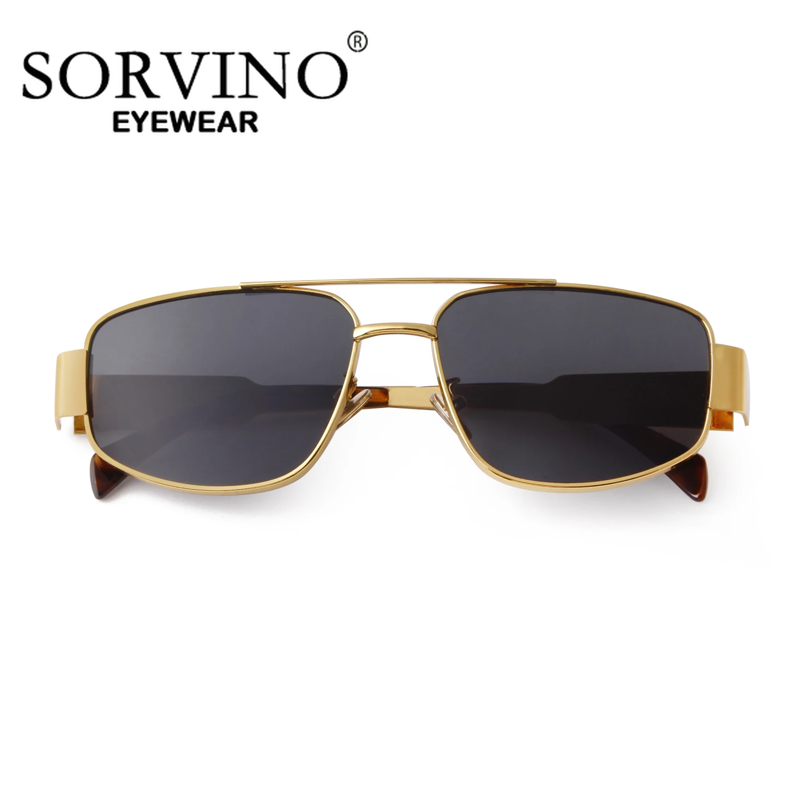 SORVINO 2024 Metal Frame Rectangle Sunglasses Mens Women Fashion Retro Sun Glasses Gold Mirror Eyewear Brand Design Shades UV400