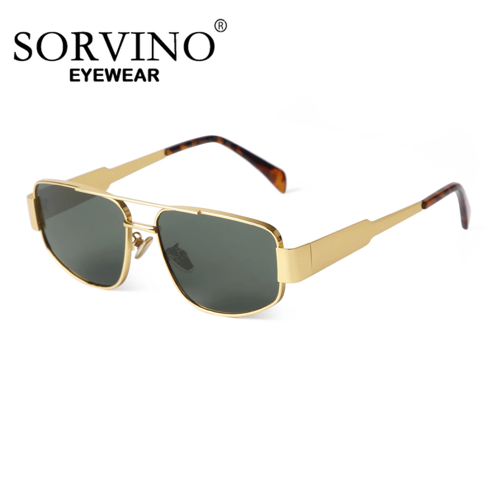 SORVINO 2024 Metal Frame Rectangle Sunglasses Mens Women Fashion Retro Sun Glasses Gold Mirror Eyewear Brand Design Shades UV400