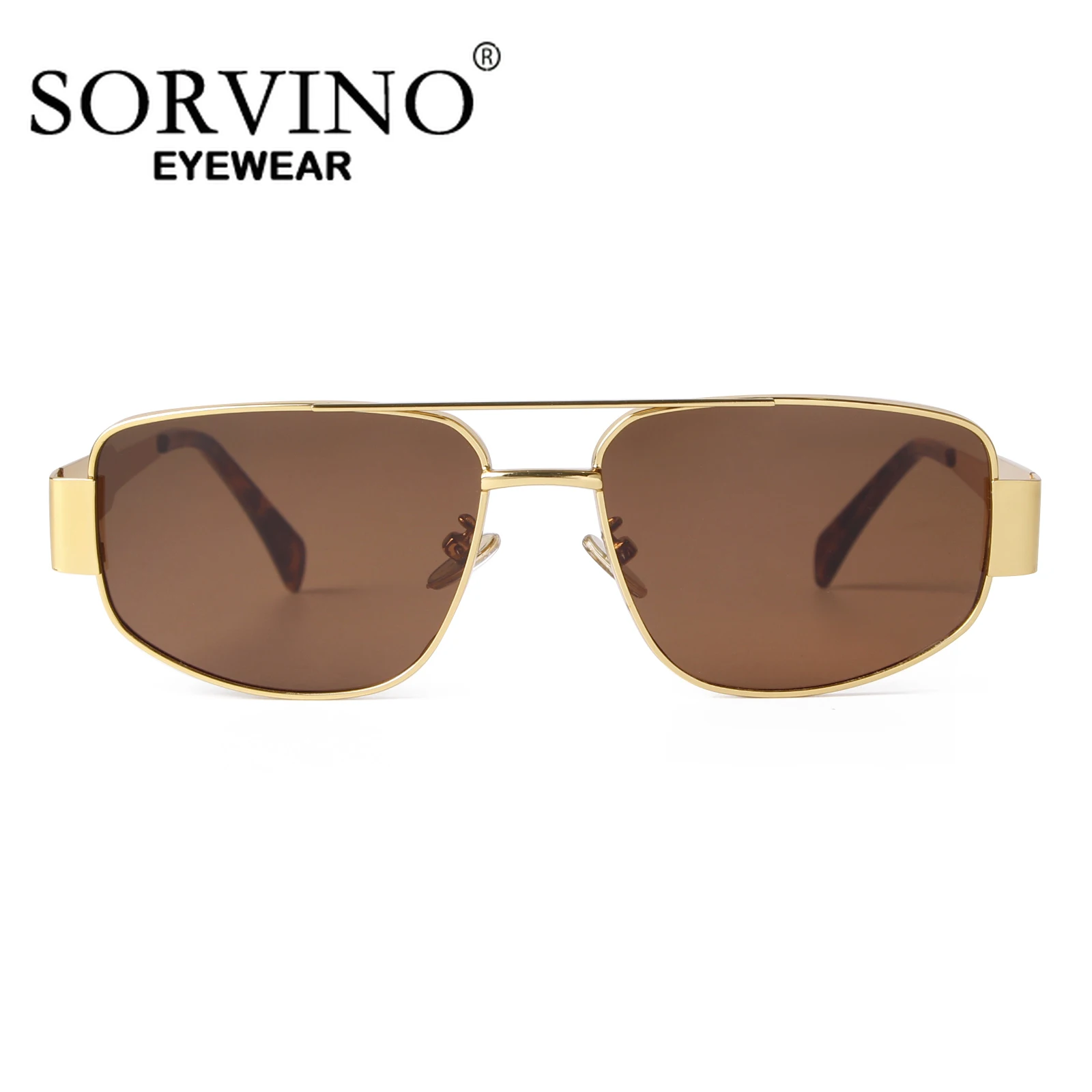 SORVINO 2024 Metal Frame Rectangle Sunglasses Mens Women Fashion Retro Sun Glasses Gold Mirror Eyewear Brand Design Shades UV400