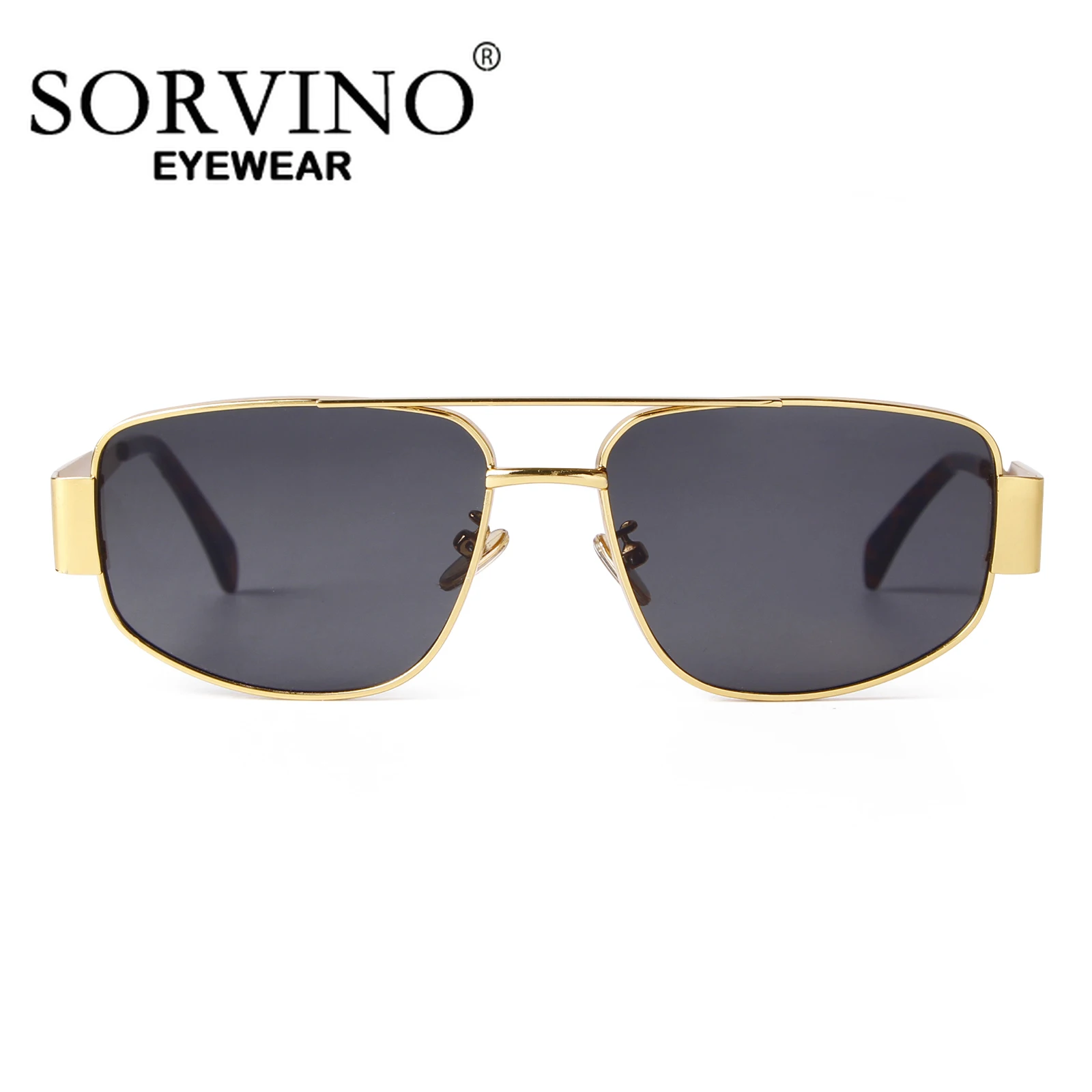 SORVINO 2024 Metal Frame Rectangle Sunglasses Mens Women Fashion Retro Sun Glasses Gold Mirror Eyewear Brand Design Shades UV400