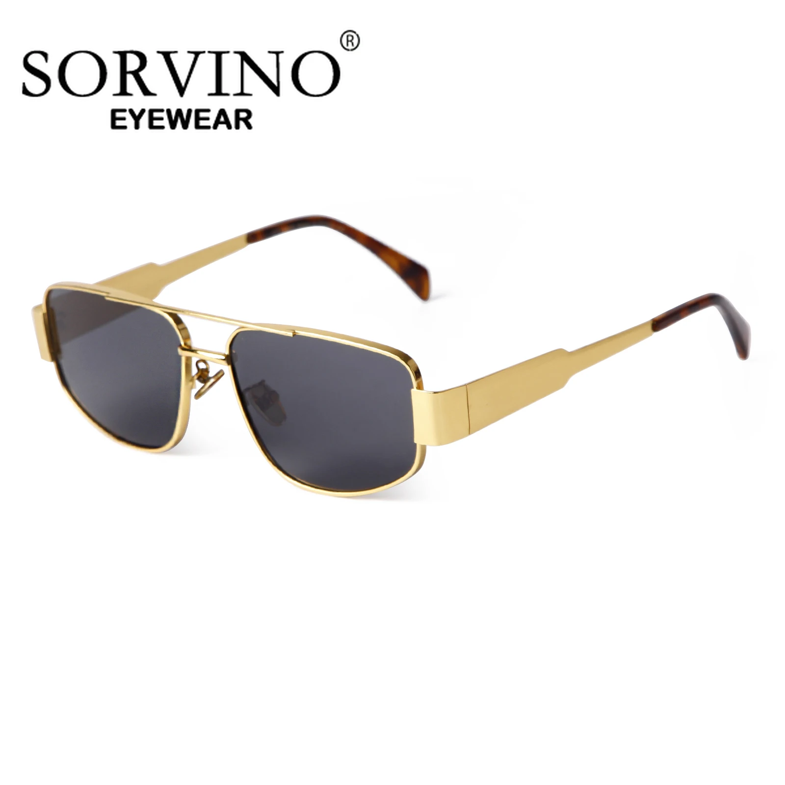 SORVINO 2024 Metal Frame Rectangle Sunglasses Mens Women Fashion Retro Sun Glasses Gold Mirror Eyewear Brand Design Shades UV400