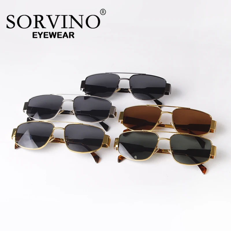 SORVINO 2024 Metal Frame Rectangle Sunglasses Mens Women Fashion Retro Sun Glasses Gold Mirror Eyewear Brand Design Shades UV400