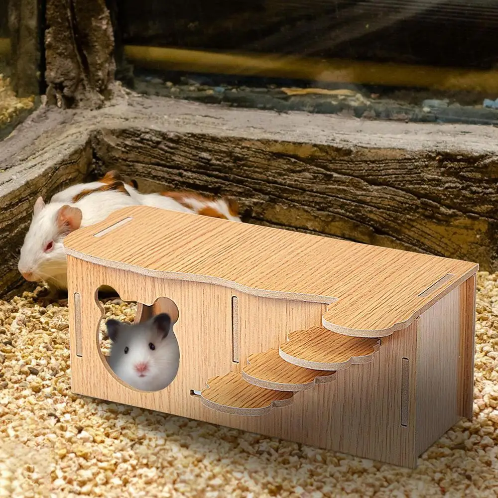 Hamster House Hiding Corner Wooden Hut Habitat Multi Chamber Exploration Toy Cage Accessories for Hamster Syrian Hamsters Dwarf