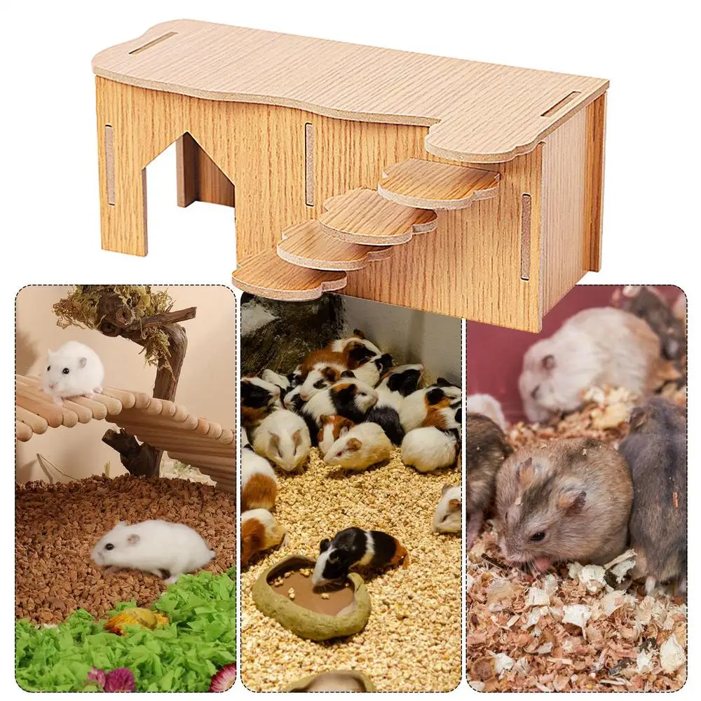 Hamster House Hiding Corner Wooden Hut Habitat Multi Chamber Exploration Toy Cage Accessories for Hamster Syrian Hamsters Dwarf