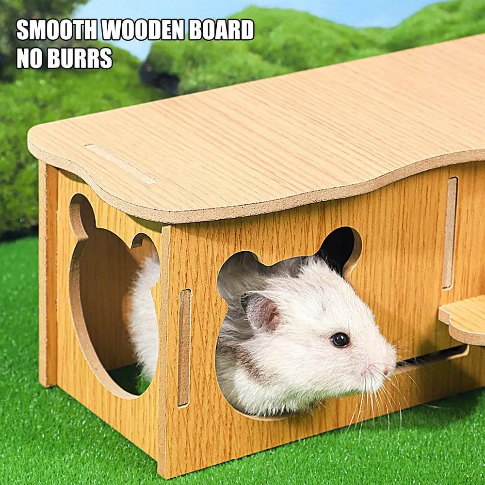 Hamster House Hiding Corner Wooden Hut Habitat Multi Chamber Exploration Toy Cage Accessories for Hamster Syrian Hamsters Dwarf