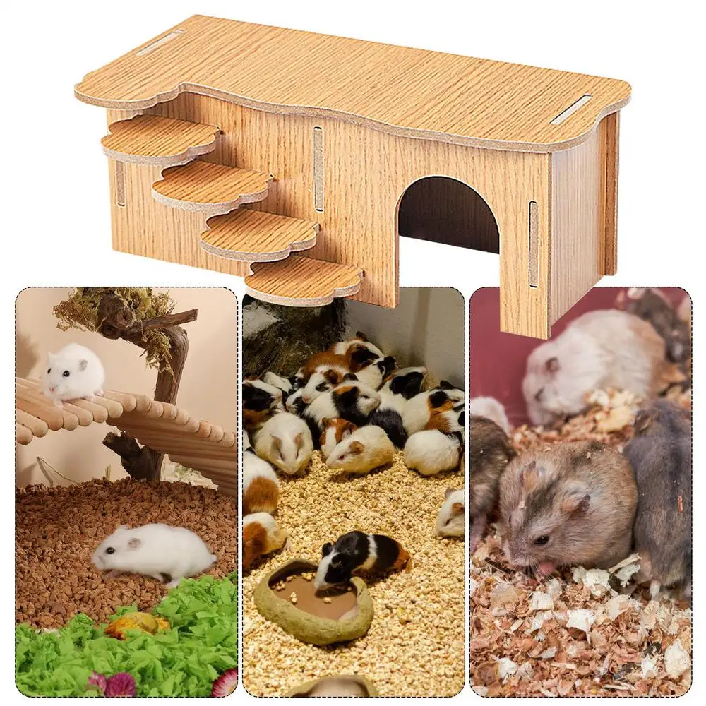 Hamster House Hiding Corner Wooden Hut Habitat Multi Chamber Exploration Toy Cage Accessories for Hamster Syrian Hamsters Dwarf