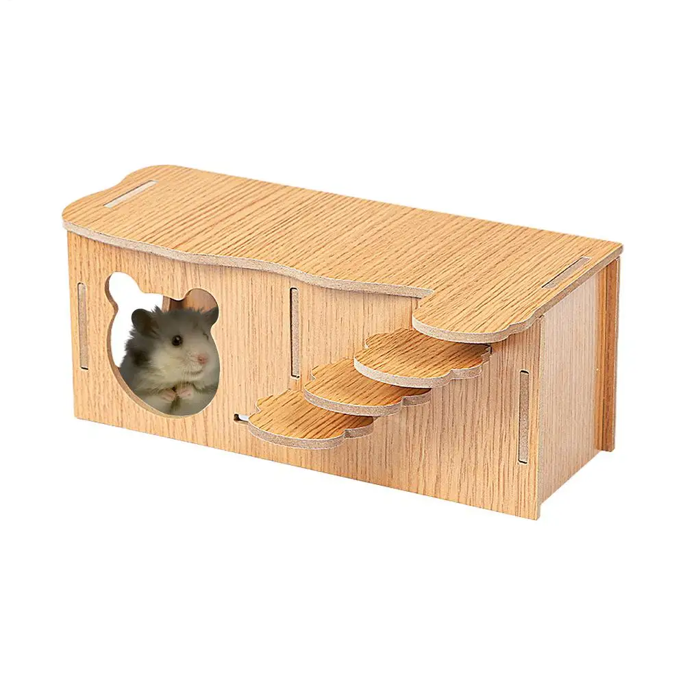 Hamster House Hiding Corner Wooden Hut Habitat Multi Chamber Exploration Toy Cage Accessories for Hamster Syrian Hamsters Dwarf