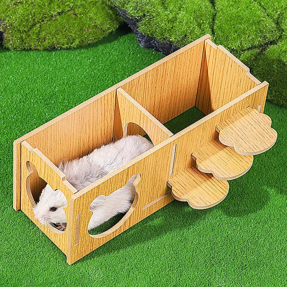 Hamster House Hiding Corner Wooden Hut Habitat Multi Chamber Exploration Toy Cage Accessories for Hamster Syrian Hamsters Dwarf