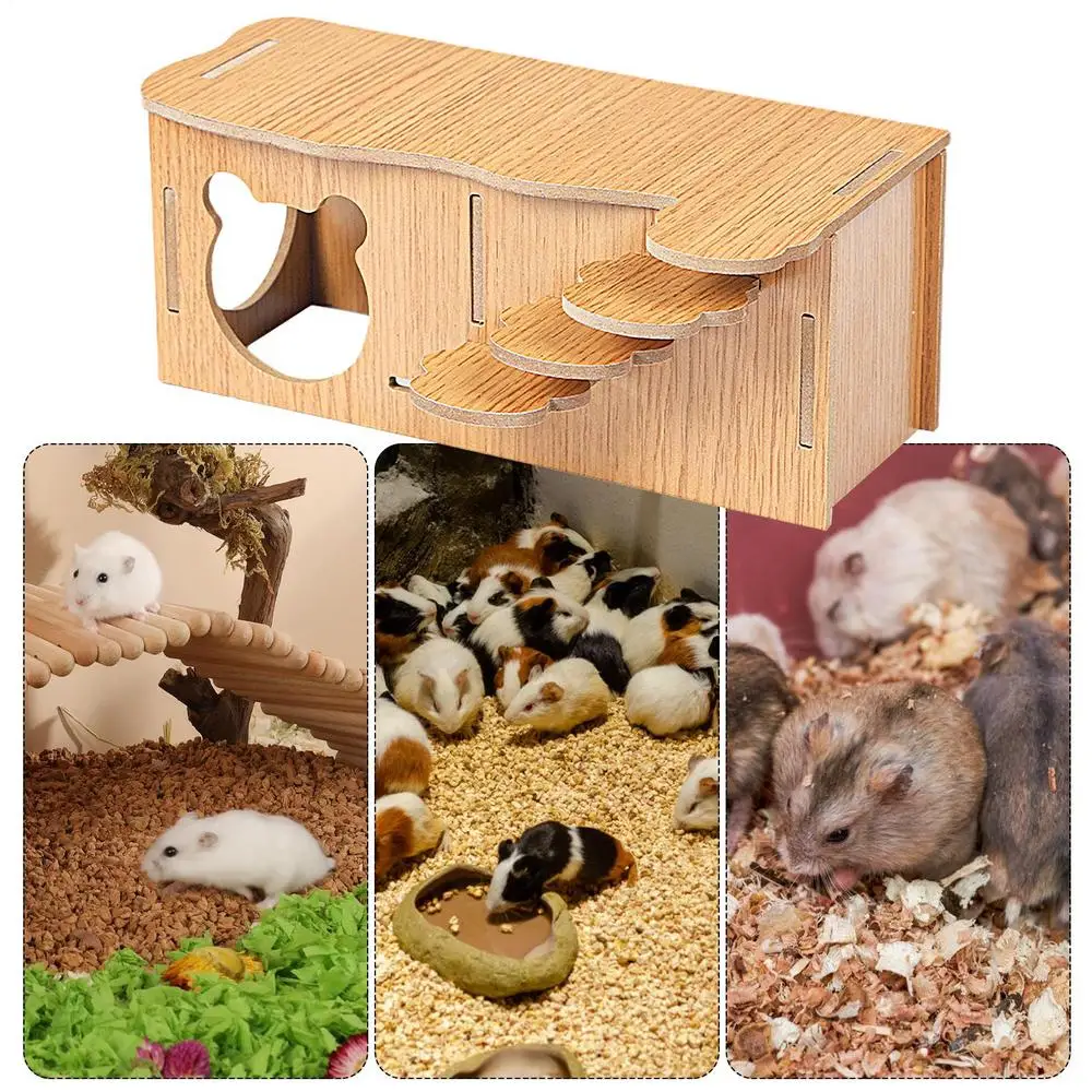 Hamster House Hiding Corner Wooden Hut Habitat Multi Chamber Exploration Toy Cage Accessories for Hamster Syrian Hamsters Dwarf