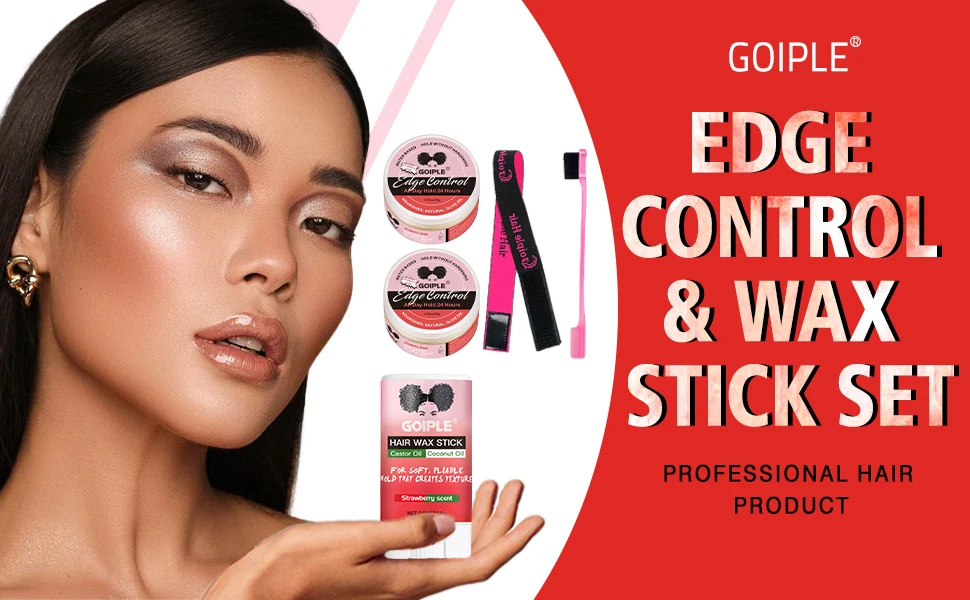 Edge Control for Black Women Natural Hair Gel Africa Edge Pomade Hairstyles Cream and Hair Wax Stick kit with Brush Band
