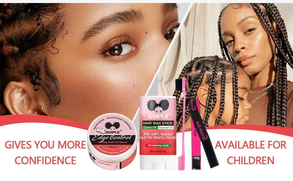 Edge Control for Black Women Natural Hair Gel Africa Edge Pomade Hairstyles Cream and Hair Wax Stick kit with Brush Band