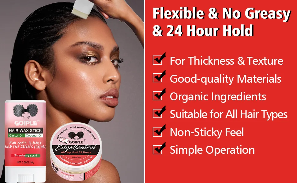 Edge Control for Black Women Natural Hair Gel Africa Edge Pomade Hairstyles Cream and Hair Wax Stick kit with Brush Band