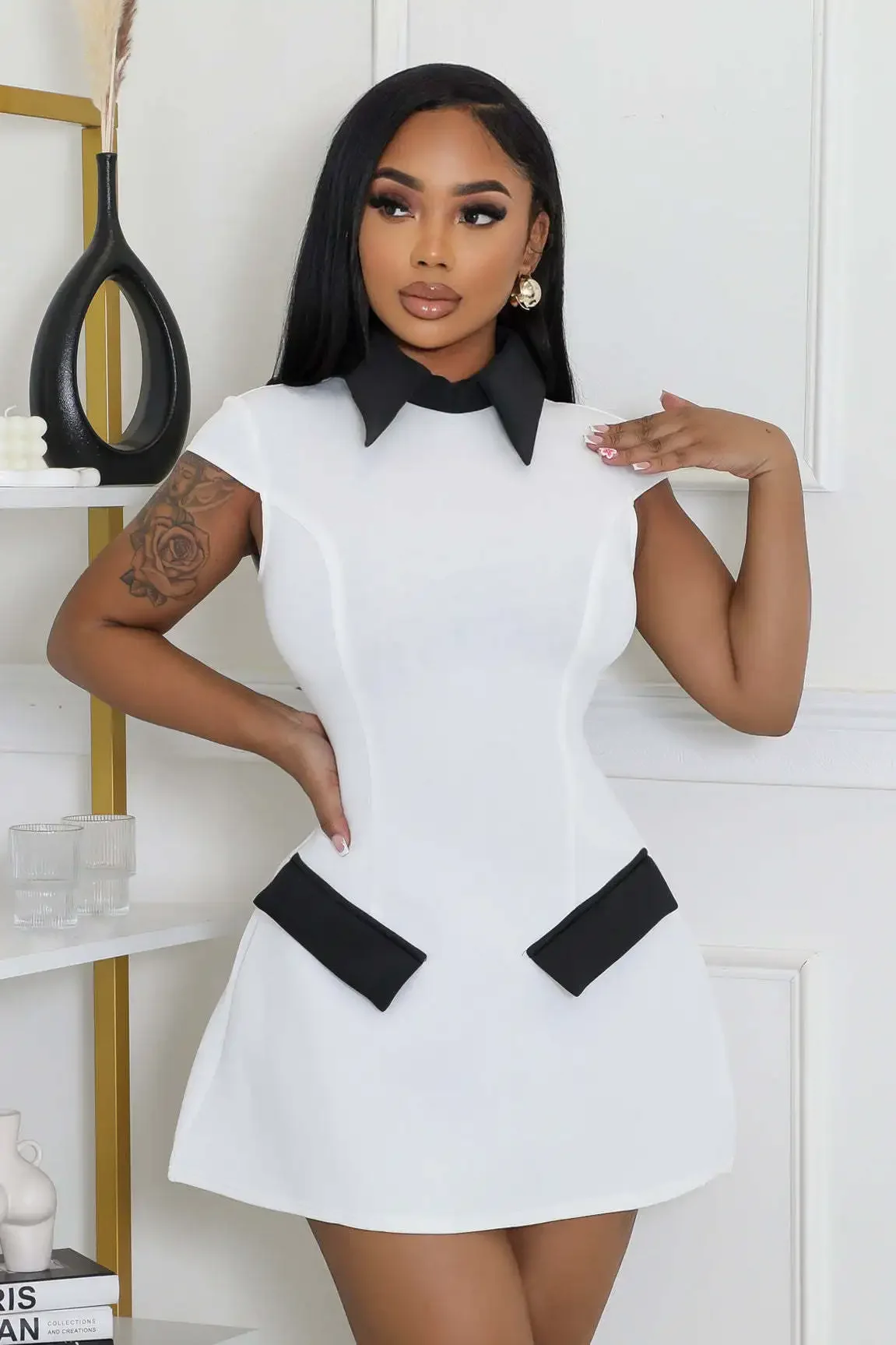 Women Fashion Turn-down Collar High Waist A-line Mini Dress 2026 Summer Party Night Club Street Basic Vestidos Dresses