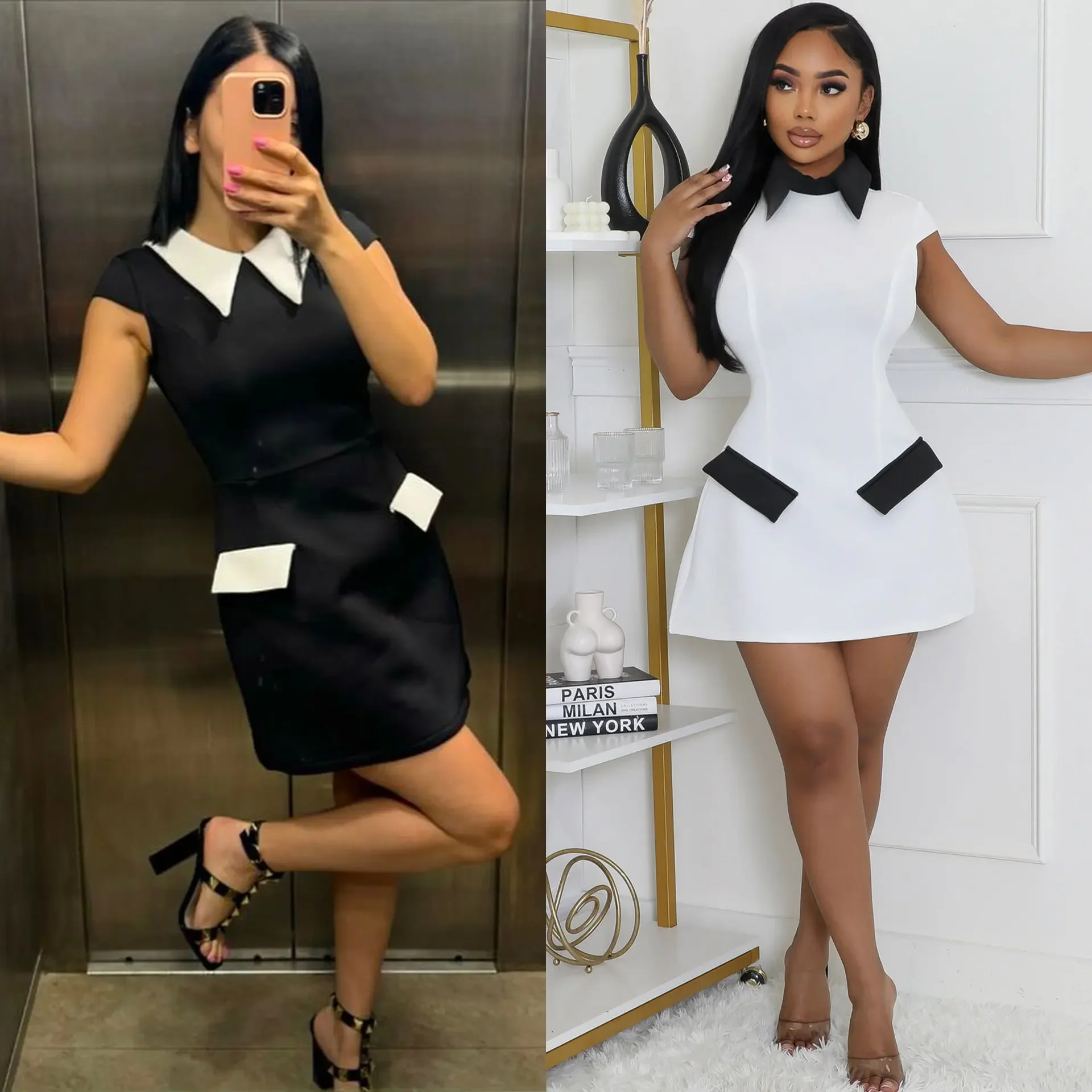 Women Fashion Turn-down Collar High Waist A-line Mini Dress 2026 Summer Party Night Club Street Basic Vestidos Dresses