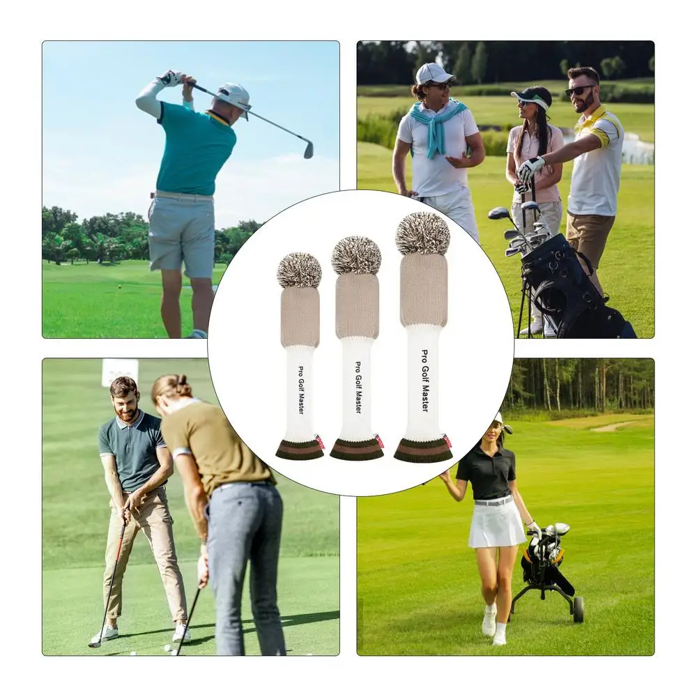 Driver Fairway Hybrid Pom Pom Cover Soft Club Head Covers Knit Headcover Long Neck Lightweight Protection Golf Head Covers For
