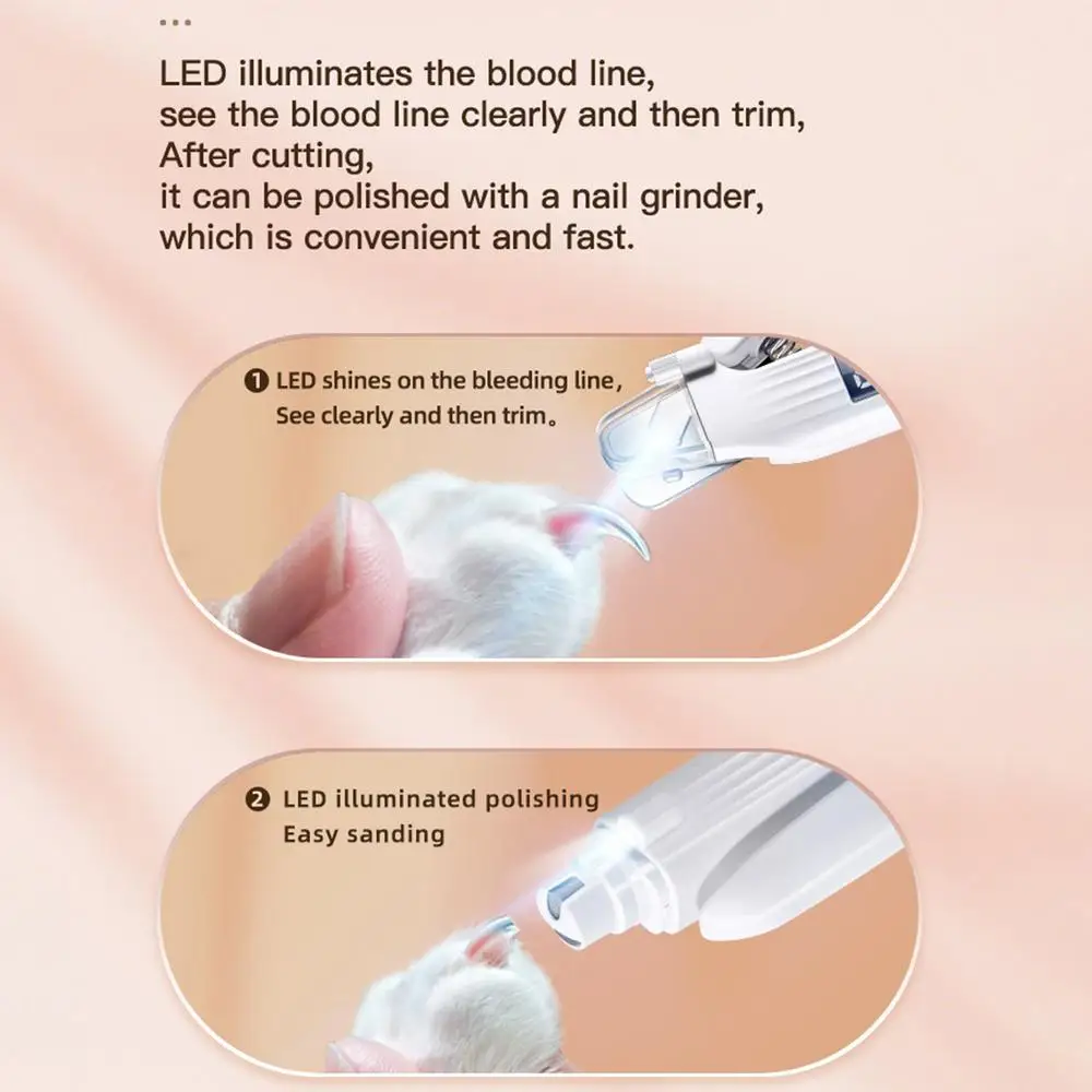 Electric Pet Nail Trimmer Rechargeable Electric Nail Trimmer For Cats Quiet Pet Nail Grinder & Nail Trimmer With LED Light For