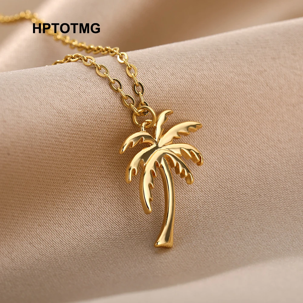 Palm Tree Pendant Necklace for Women Men Goth Aesthetic Coconut Tree Choker Chain Necklace Stainless Steel Jewelry Gifts