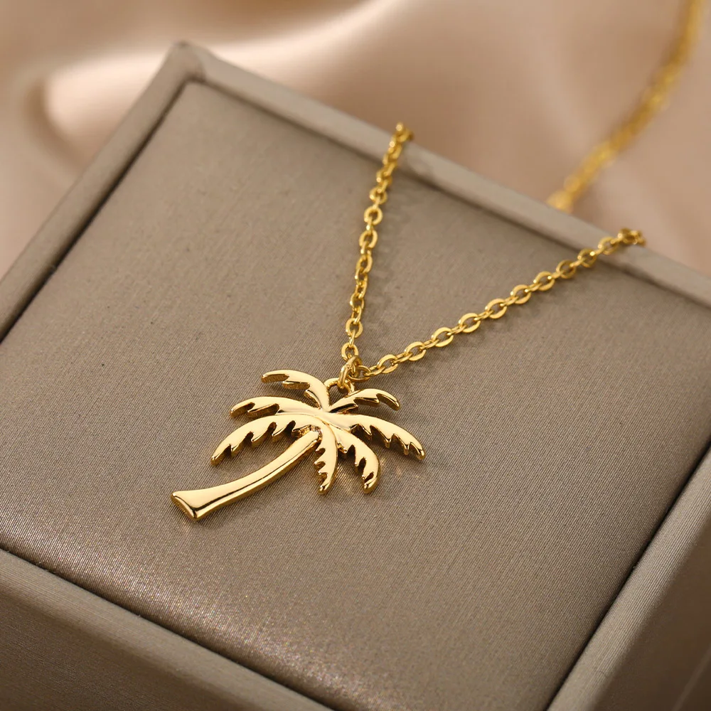 Palm Tree Pendant Necklace for Women Men Goth Aesthetic Coconut Tree Choker Chain Necklace Stainless Steel Jewelry Gifts