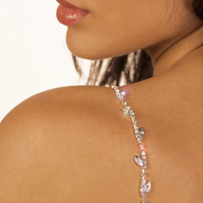 Stonefans Single Leaf Glitter Shoulder Chain Strap Jewelry Accessories For Women Wedding Party Bikini Rhinestone Bra Decoration