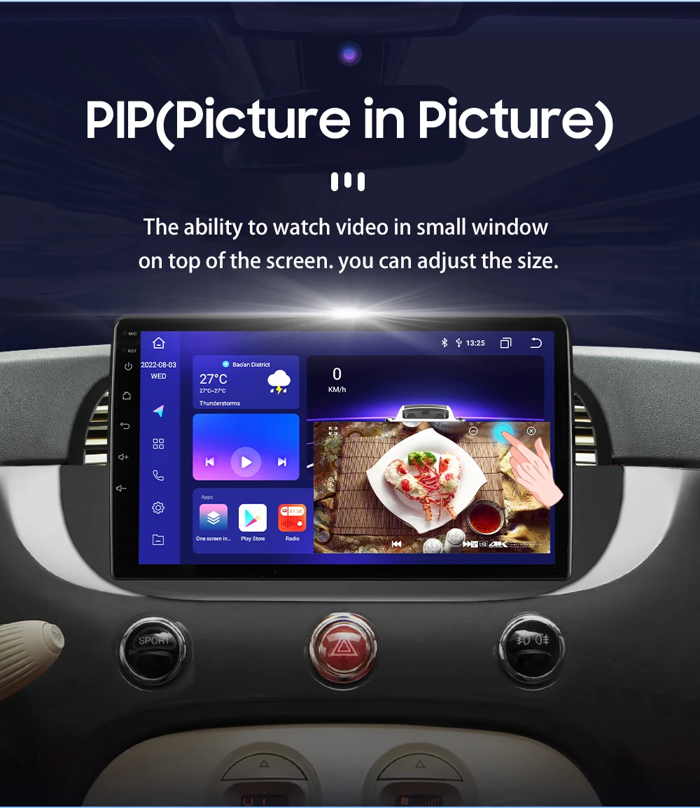 Hizpo 9'' Android 14 8+128G Car Radio Stereo For Fiat 500 With GPS Navigation Steering Wheel Control Multimedia Carplay& Auto BT