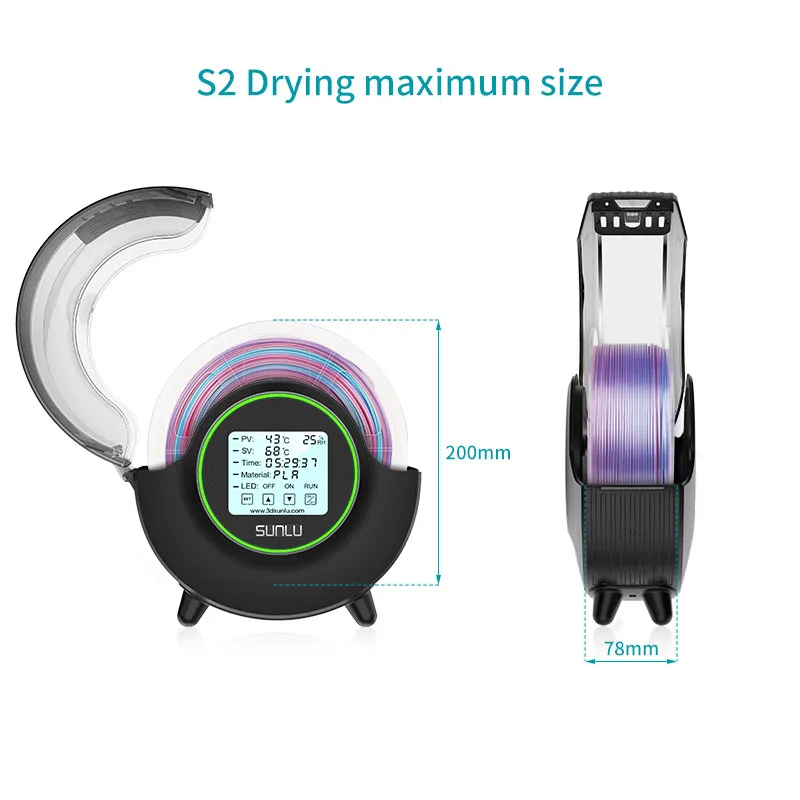 SUNLU S2 3D Filament Dryer Upgrade Filadryer LED Touch Screen Dry Box 360º Surround Heating Adjustable Thermo 3D Printing Drying