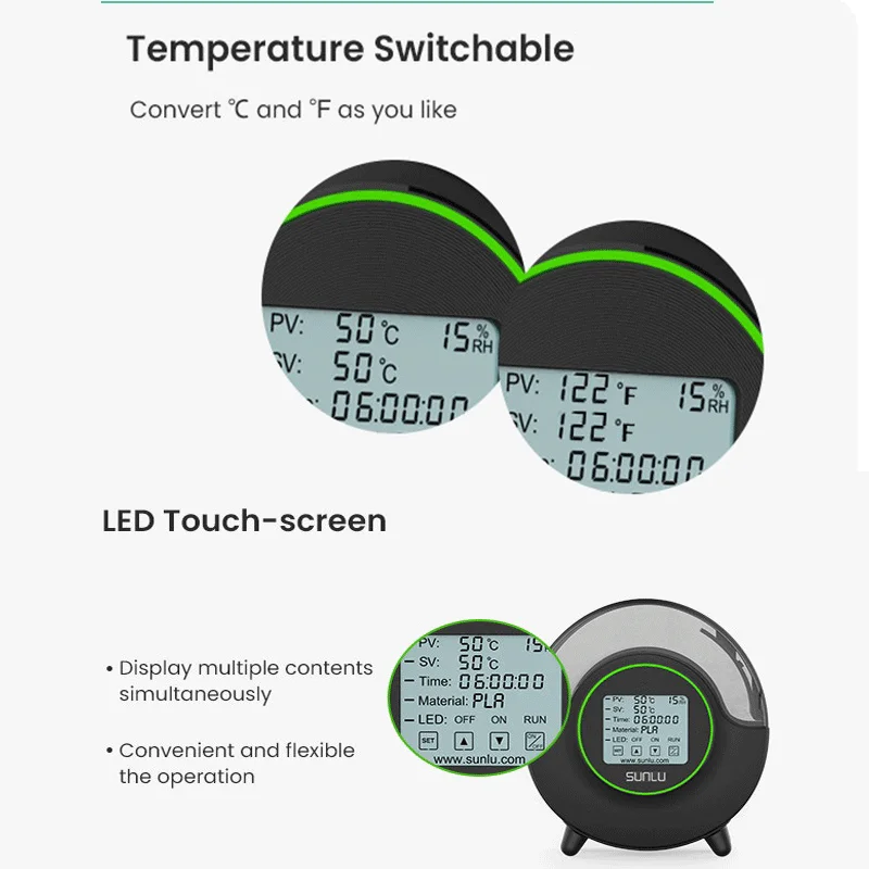 SUNLU S2 3D Filament Dryer Upgrade Filadryer LED Touch Screen Dry Box 360º Surround Heating Adjustable Thermo 3D Printing Drying