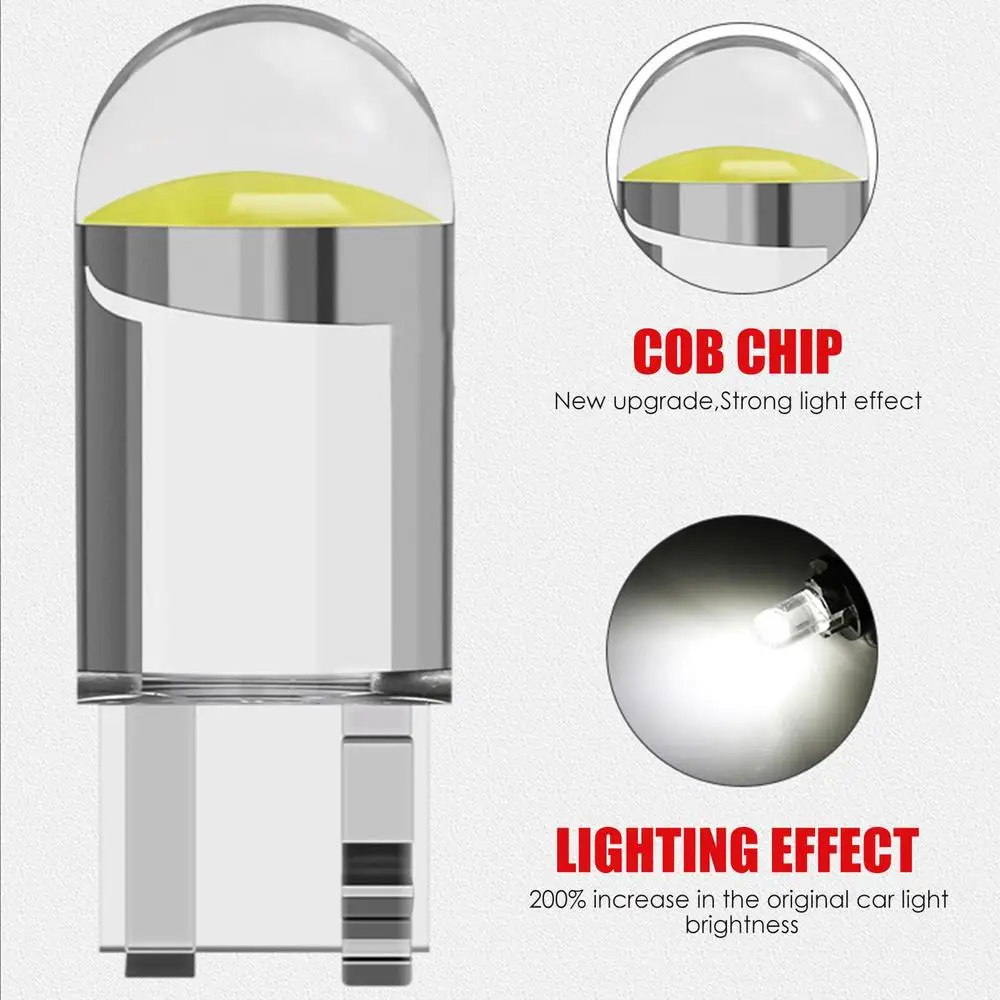Waterproof T10LEDCOB LED Bulb For Car LED Signal Light Free Error 12/24V White Auto Wedge Side Trunk Lamps 10PCS For Car