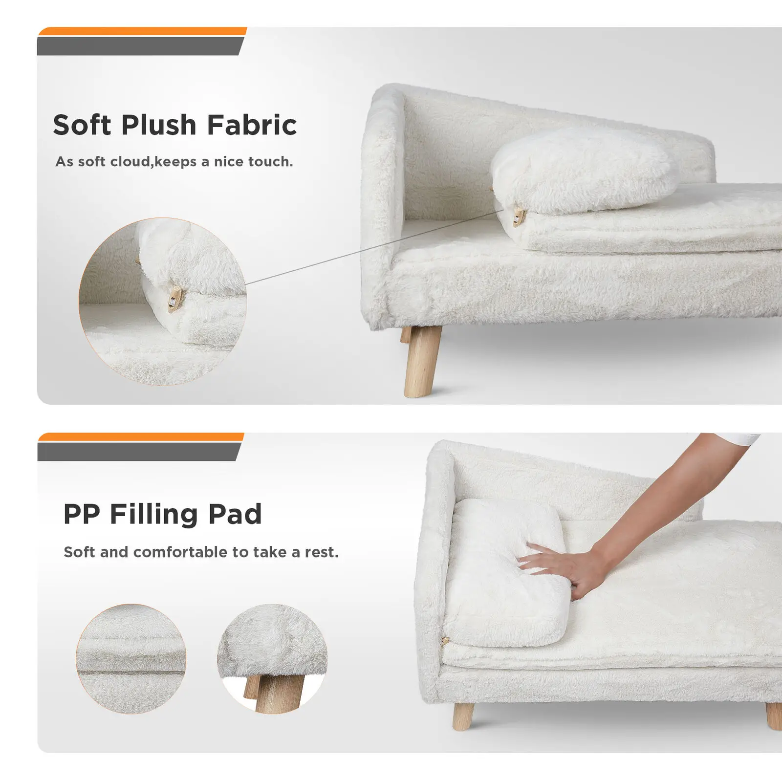 Elevated Pet Bed Solid Wood Leg Dog Cat Sofa for Indoor L Shape Plush Couch Lounge with Soft Cushion