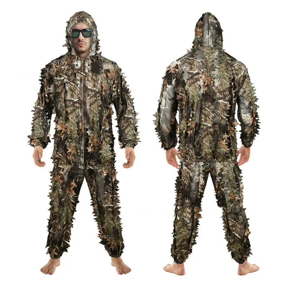 Outdoor Ghillie Suit Camouflage Clothes Jungle Suit CS Training Leaves Clothing Hunting Suit Pants Hooded Jacket Men Women Kids
