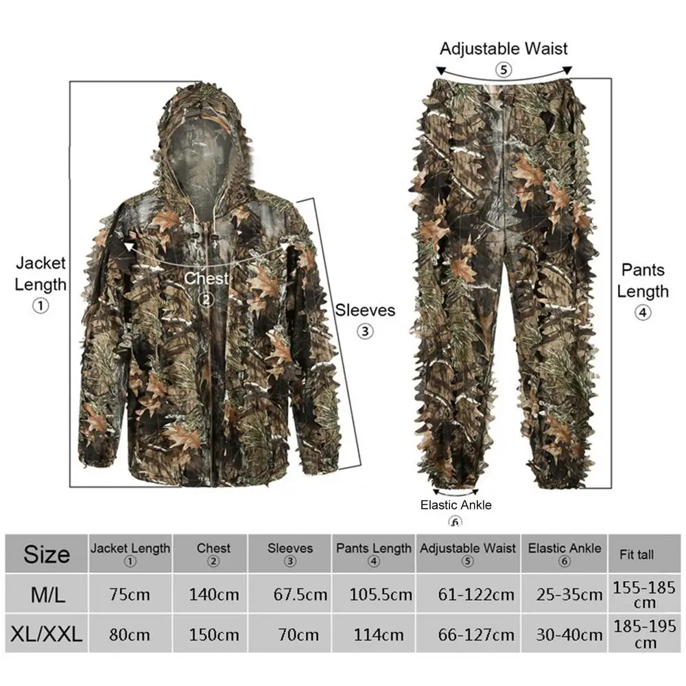Outdoor Ghillie Suit Camouflage Clothes Jungle Suit CS Training Leaves Clothing Hunting Suit Pants Hooded Jacket Men Women Kids