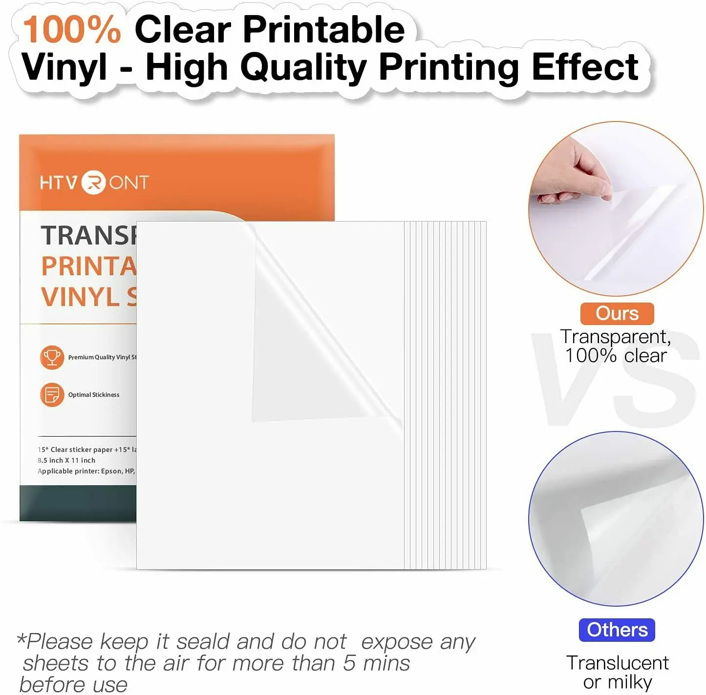 HTVRONT 15/20Sheets 11 X 8.5Inch Printable Vinyl Sticker Paper self-adhesive Copy Paper for Inkjet & Laser Printer DIY 8.5x11''