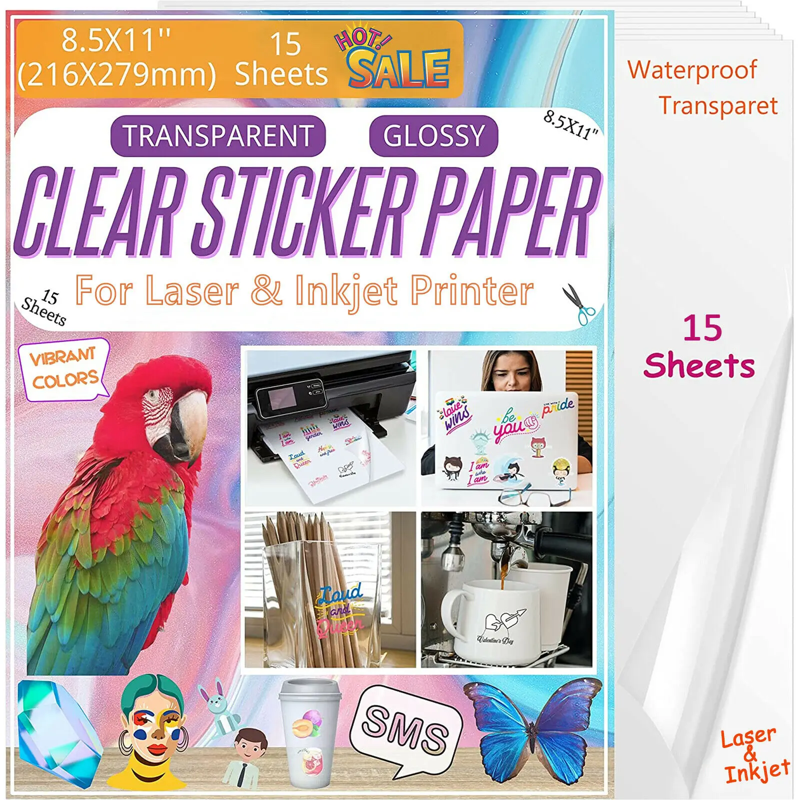 HTVRONT 15/20Sheets 11 X 8.5Inch Printable Vinyl Sticker Paper self-adhesive Copy Paper for Inkjet & Laser Printer DIY 8.5x11''